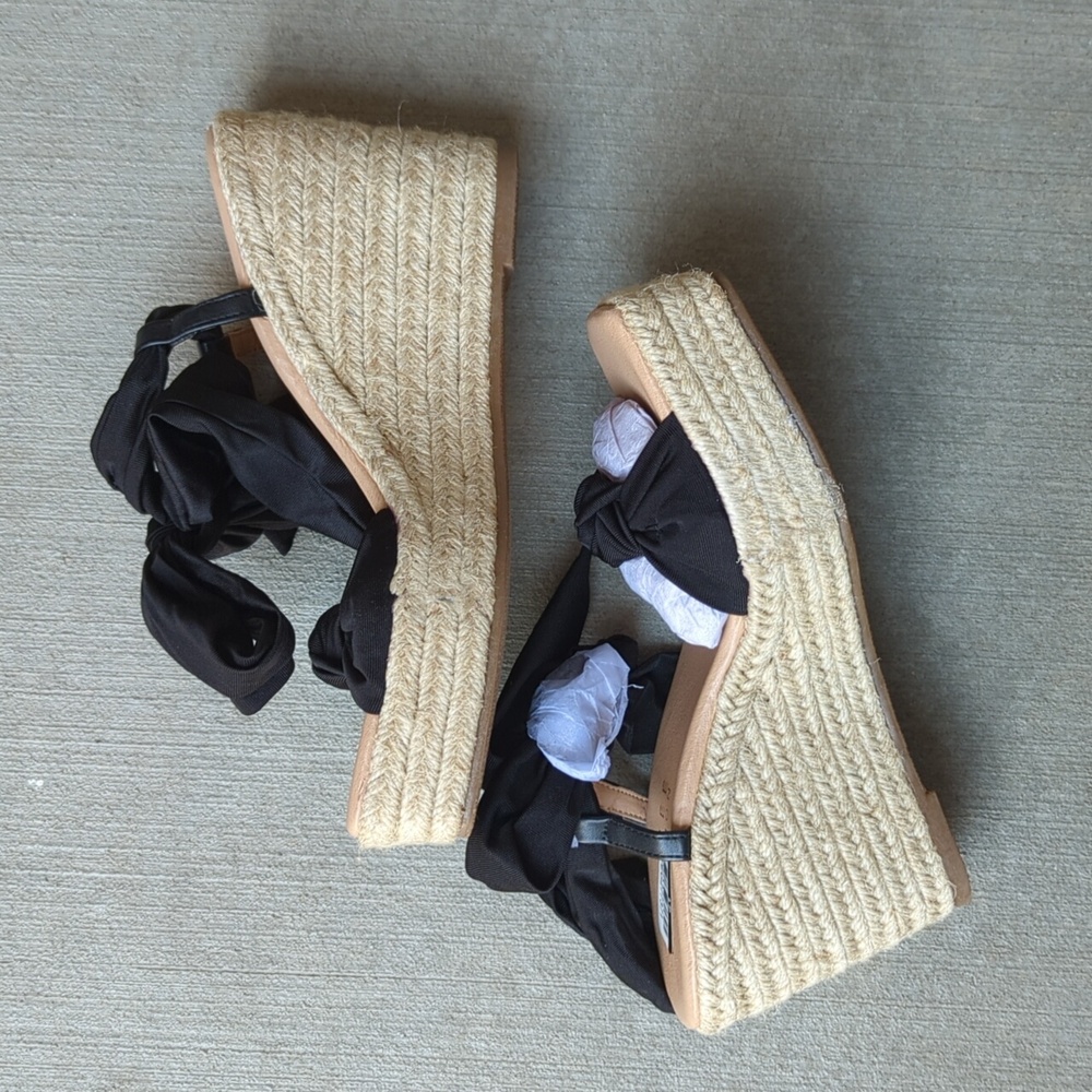 Journee Collection Women's Black Tie Espadrilles Beach Wedge Heels Size 7.5